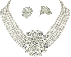 Audrey Hepburn Style Faux Pearl Necklace Set Strand Ear clip or Stud Pin on Earrings for selection Wedding Inspired by Breakfast at Tiffany's for Women LFFJ036