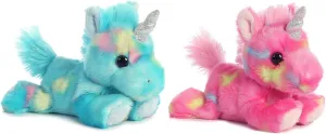 Aurora Bundle of 2 Stuffed Beanbag Animals - Blueberry Ripple Unicorn & Jelly Roll Unicorn, Blue/Pink, Multicolor