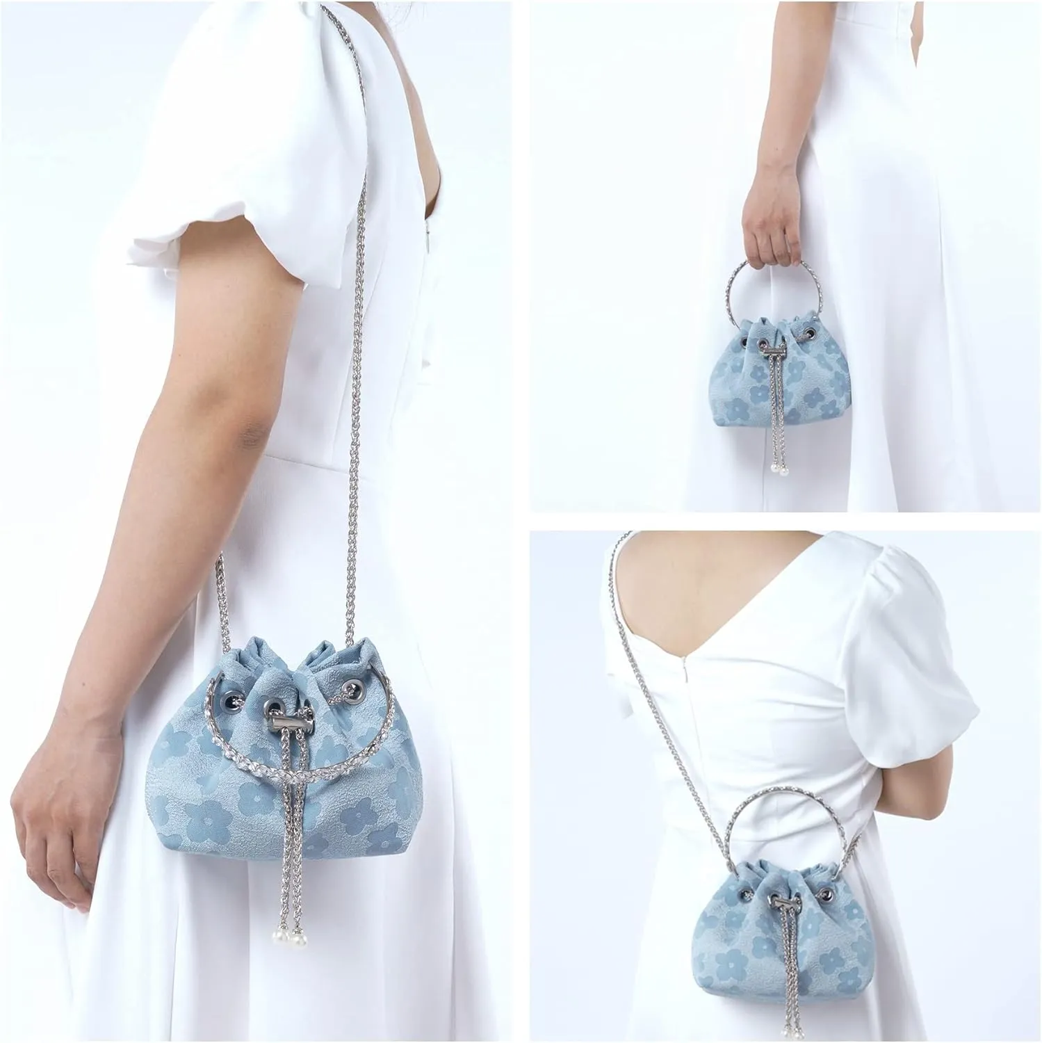 Ayliss Women Evening Handbag Mini Clutch Rhinestone Pouch Crossbody Handbag Purse Top Handle Floral Shoulder Bag Prom