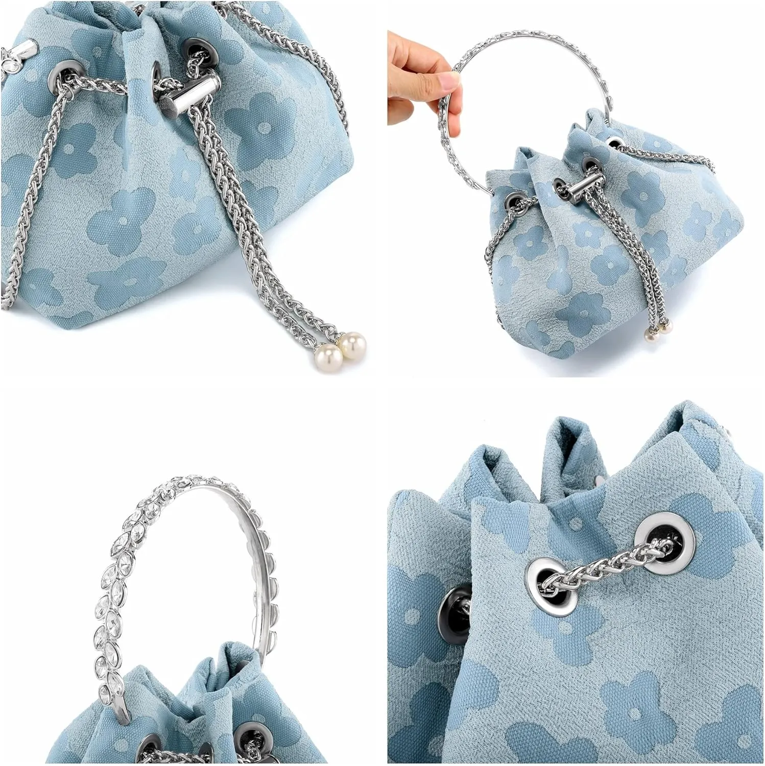 Ayliss Women Evening Handbag Mini Clutch Rhinestone Pouch Crossbody Handbag Purse Top Handle Floral Shoulder Bag Prom