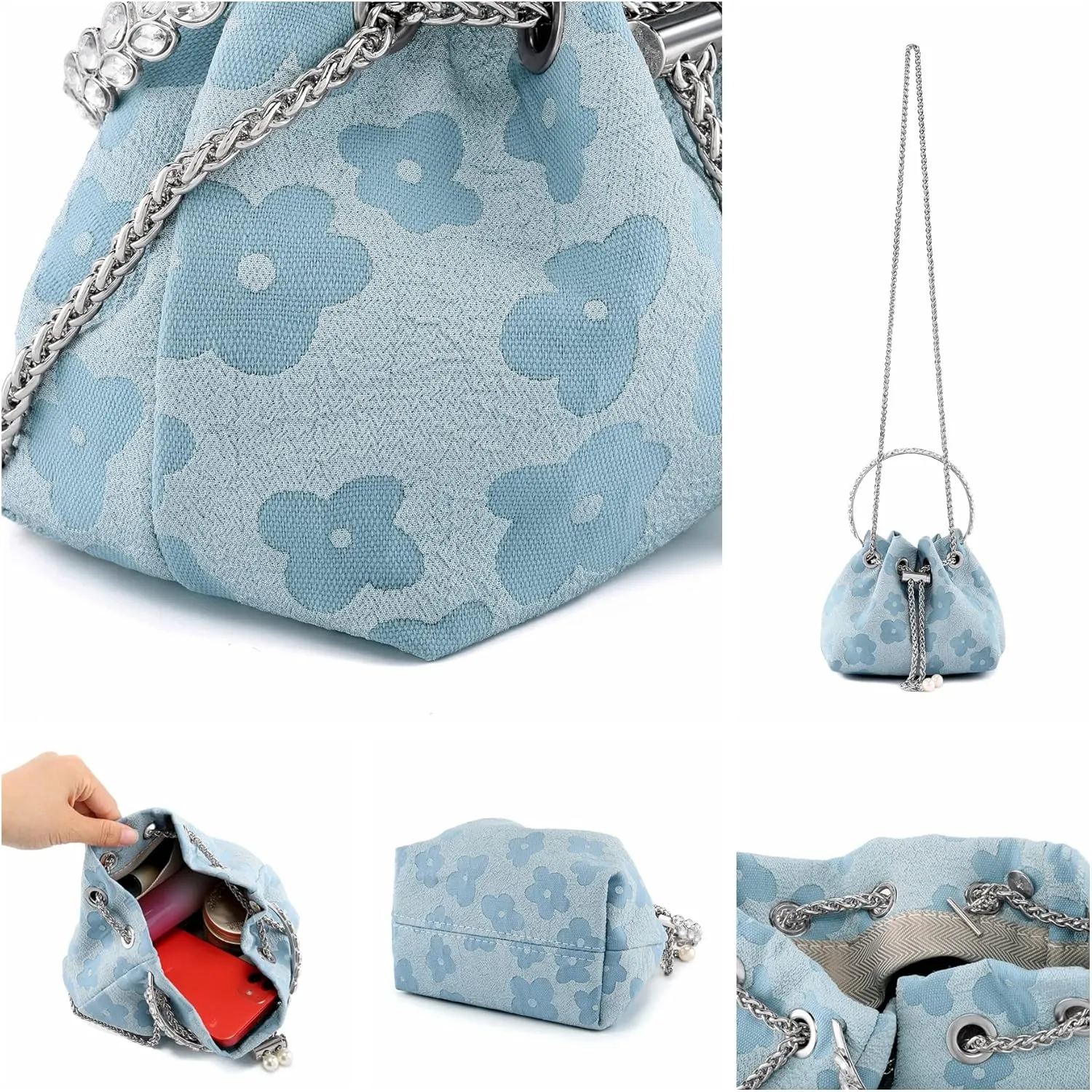 Ayliss Women Evening Handbag Mini Clutch Rhinestone Pouch Crossbody Handbag Purse Top Handle Floral Shoulder Bag Prom