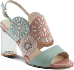 Azura Women's Embroidery Pumps & Heels - Geometric Design, Adjustable Ankle Strap, Transparent Cylindrical Heel