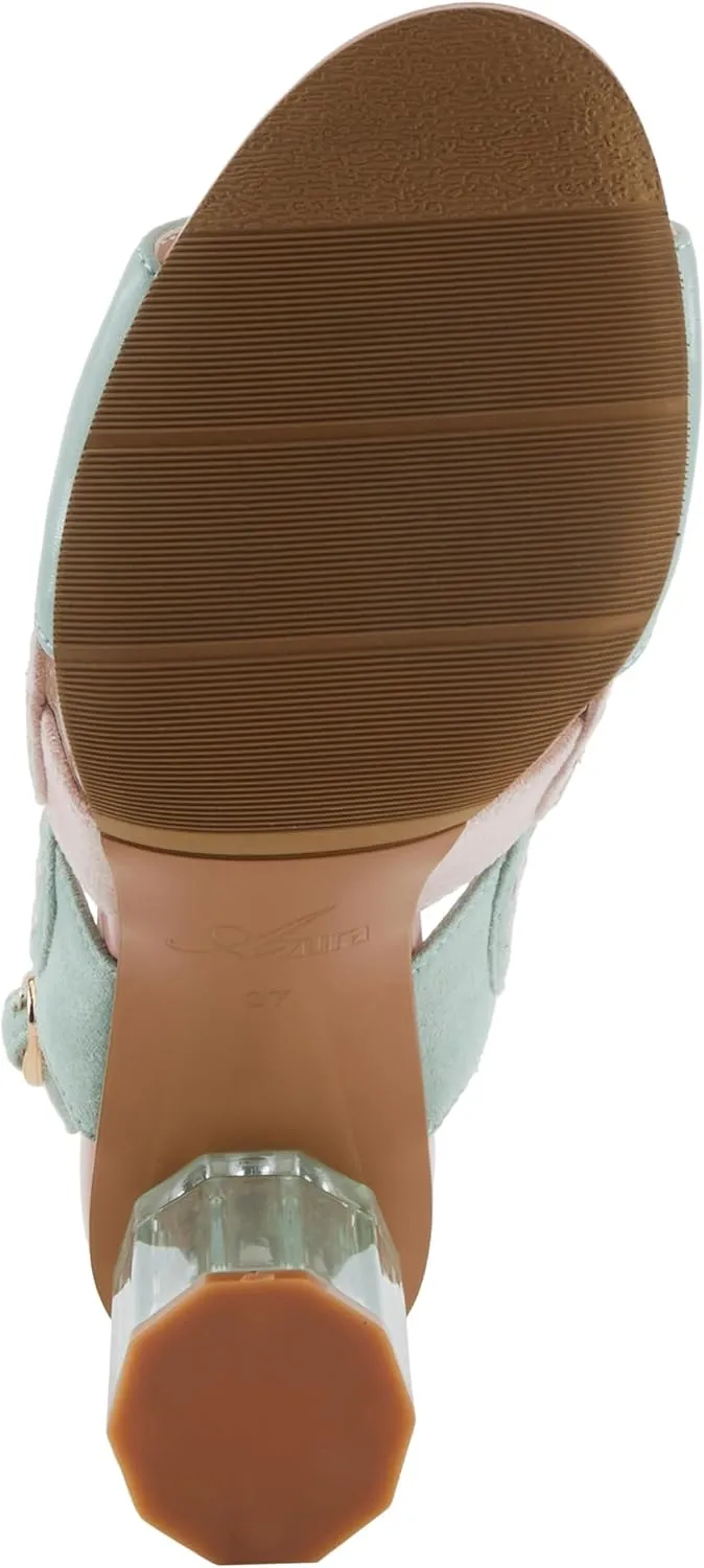 Azura Women's Embroidery Pumps & Heels - Geometric Design, Adjustable Ankle Strap, Transparent Cylindrical Heel