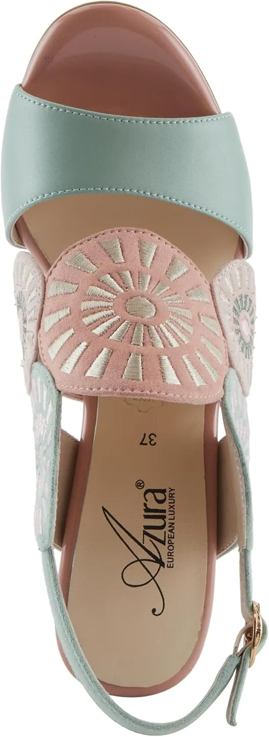 Azura Women's Embroidery Pumps & Heels - Geometric Design, Adjustable Ankle Strap, Transparent Cylindrical Heel