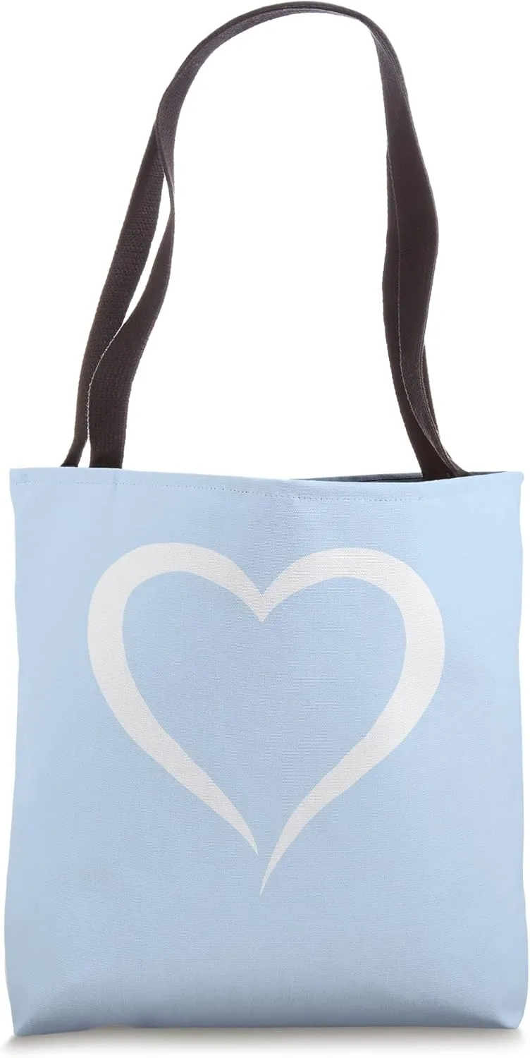 Baby Blue / Pastel Blue Hand Drawn Heart Love Minimalist Tote Bag