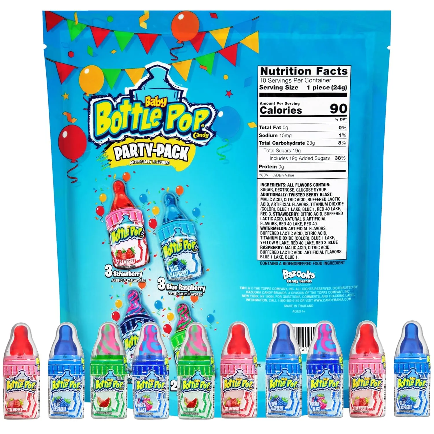 Baby Bottle Pop Candy Lollipops - Bulk Candy Variety Party Pack - 10 Count Lollipops w/ Powdered Sugar Dip in Assorted Fruity Candy Flavors - Bulk Candy for Party Favors, Birthdays, Baby Showers
