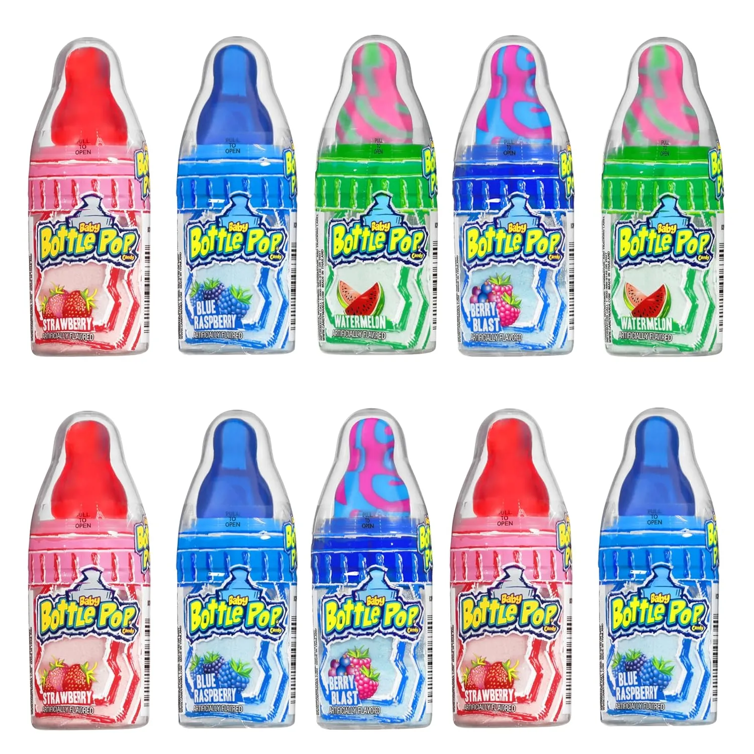 Baby Bottle Pop Candy Lollipops - Bulk Candy Variety Party Pack - 10 Count Lollipops w/ Powdered Sugar Dip in Assorted Fruity Candy Flavors - Bulk Candy for Party Favors, Birthdays, Baby Showers