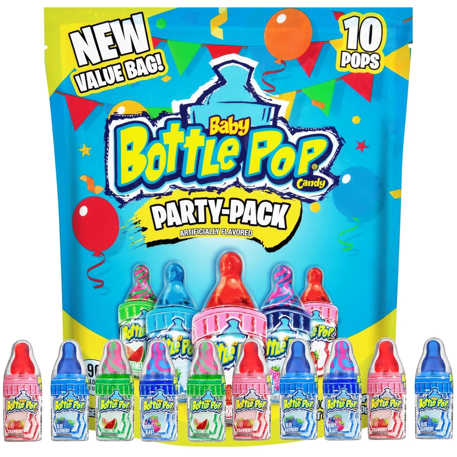 Baby Bottle Pop Candy Lollipops - Bulk Candy Variety Party Pack - 10 Count Lollipops w/ Powdered Sugar Dip in Assorted Fruity Candy Flavors - Bulk Candy for Party Favors, Birthdays, Baby Showers