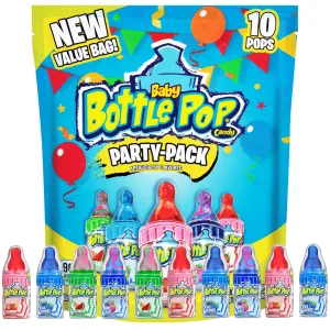 Baby Bottle Pop Candy Lollipops - Bulk Candy Variety Party Pack - 10 Count Lollipops w/ Powdered Sugar Dip in Assorted Fruity Candy Flavors - Bulk Candy for Party Favors, Birthdays, Baby Showers