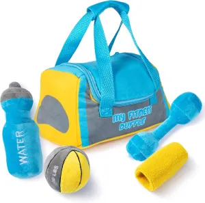 Baby Crossfit Plush Workout Toy Set | Talking Soft Fitness Duffle Bag | Medicine Ball, Dumbbells, Sweatband, Water Bottle