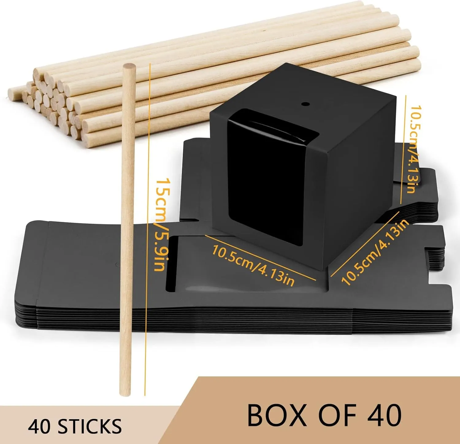 BadenBach 40 Pack Kraft Candy Apple Boxes with Sticks,4" x 4" x 4",Caramel Apple Box Kit Chocolate Cake Treat Boxes with Clear Window for Easter,Mother's Day,Wedding,Party,Baby Shower (Black)