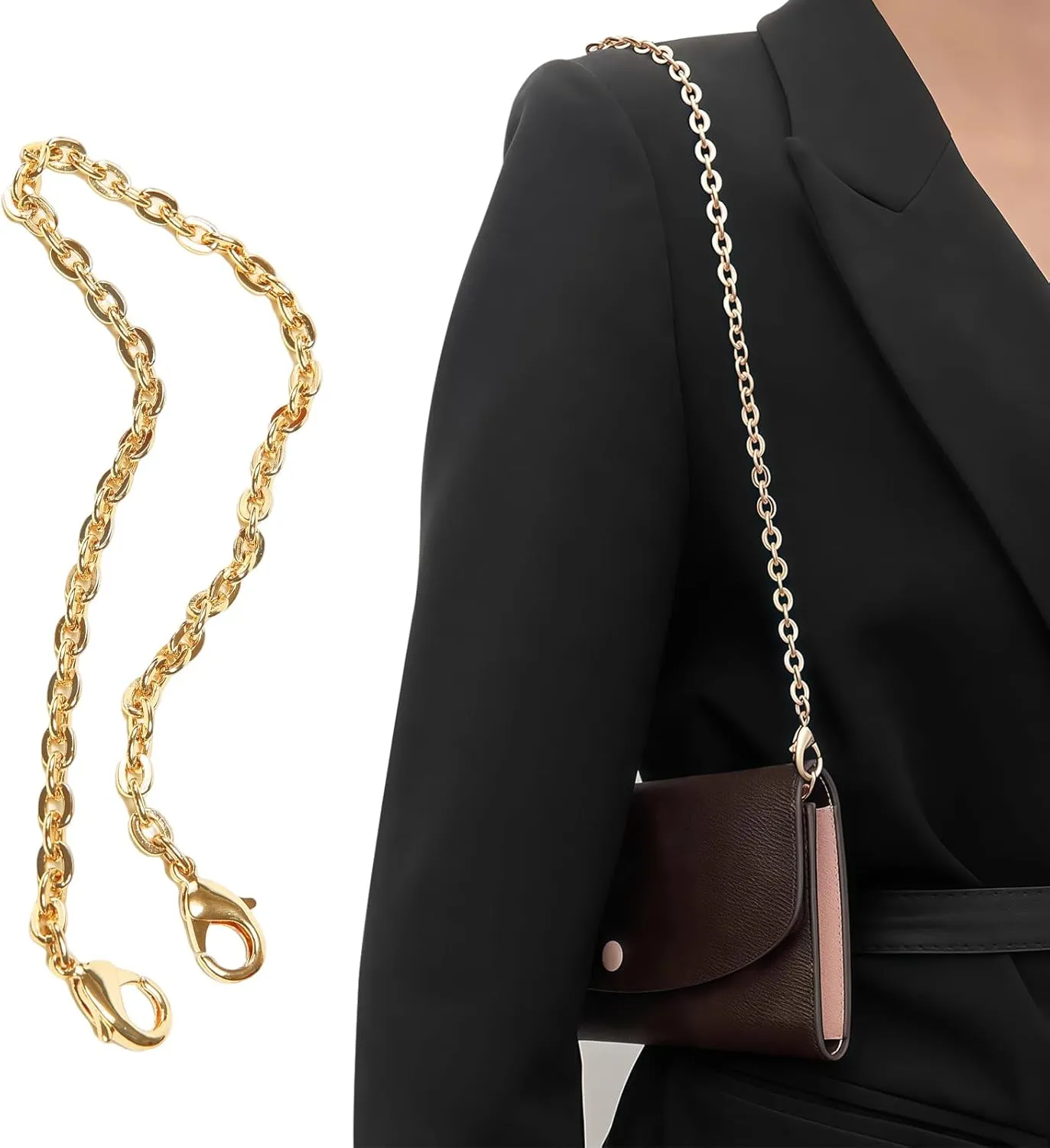 Bag Chain Strap for Handbag Replacement,Gold Purse Chain Accessories Shoulder Straps Crossbody, Wallet Chain with Metal Buckles(Style-1-40CM)