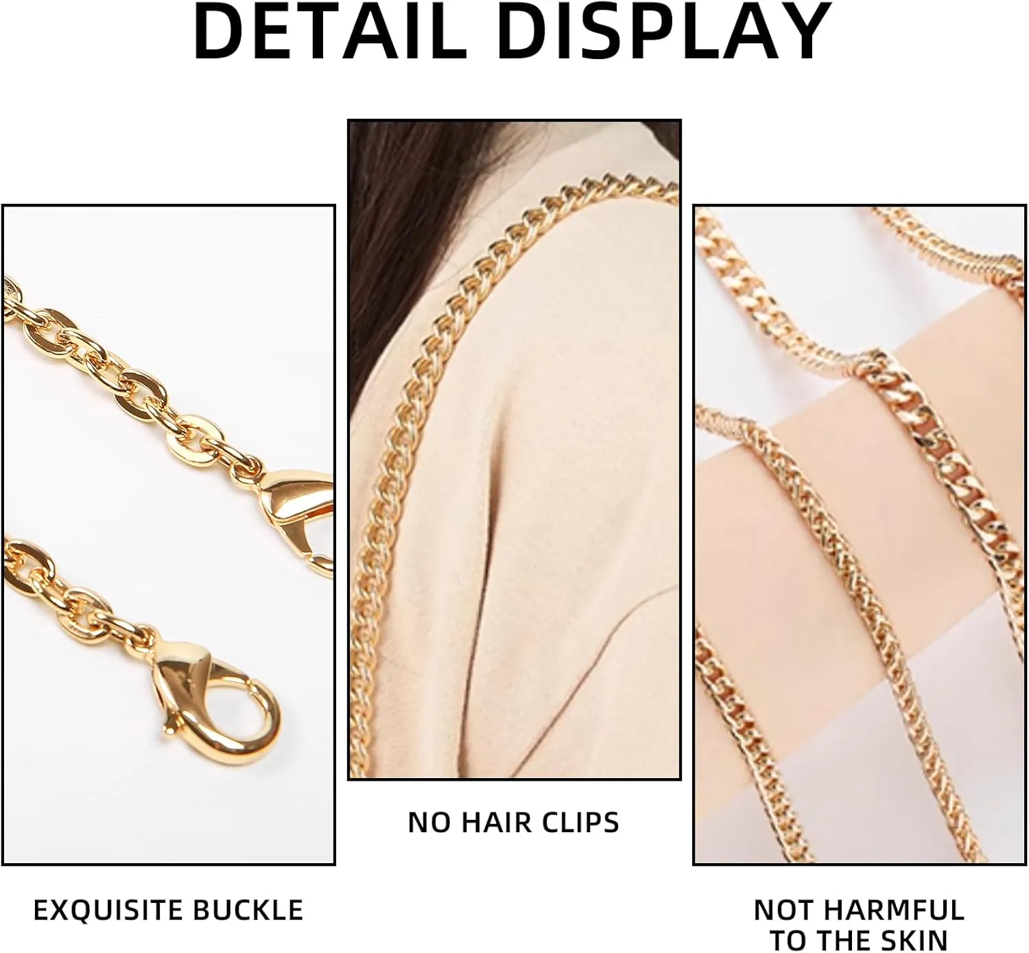 Bag Chain Strap for Handbag Replacement,Gold Purse Chain Accessories Shoulder Straps Crossbody, Wallet Chain with Metal Buckles(Style-1-90CM)