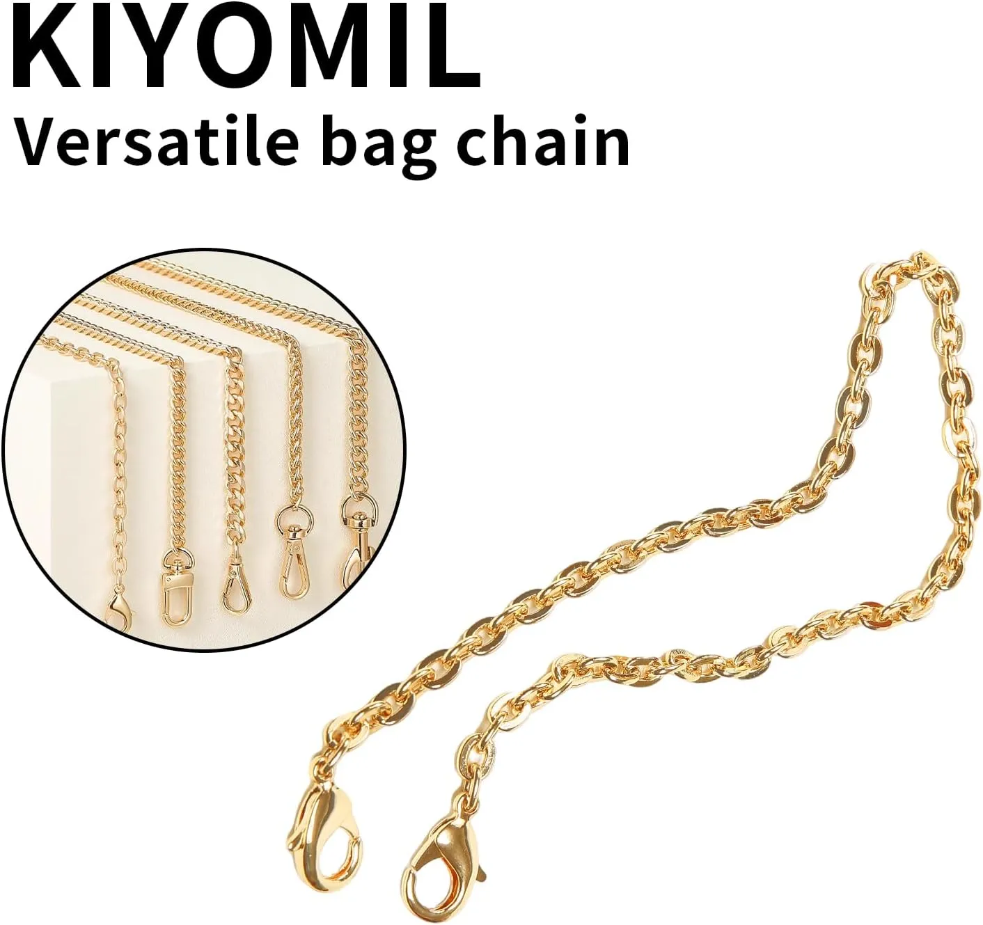 Bag Chain Strap for Handbag Replacement,Gold Purse Chain Accessories Shoulder Straps Crossbody, Wallet Chain with Metal Buckles(Style-1-90CM)