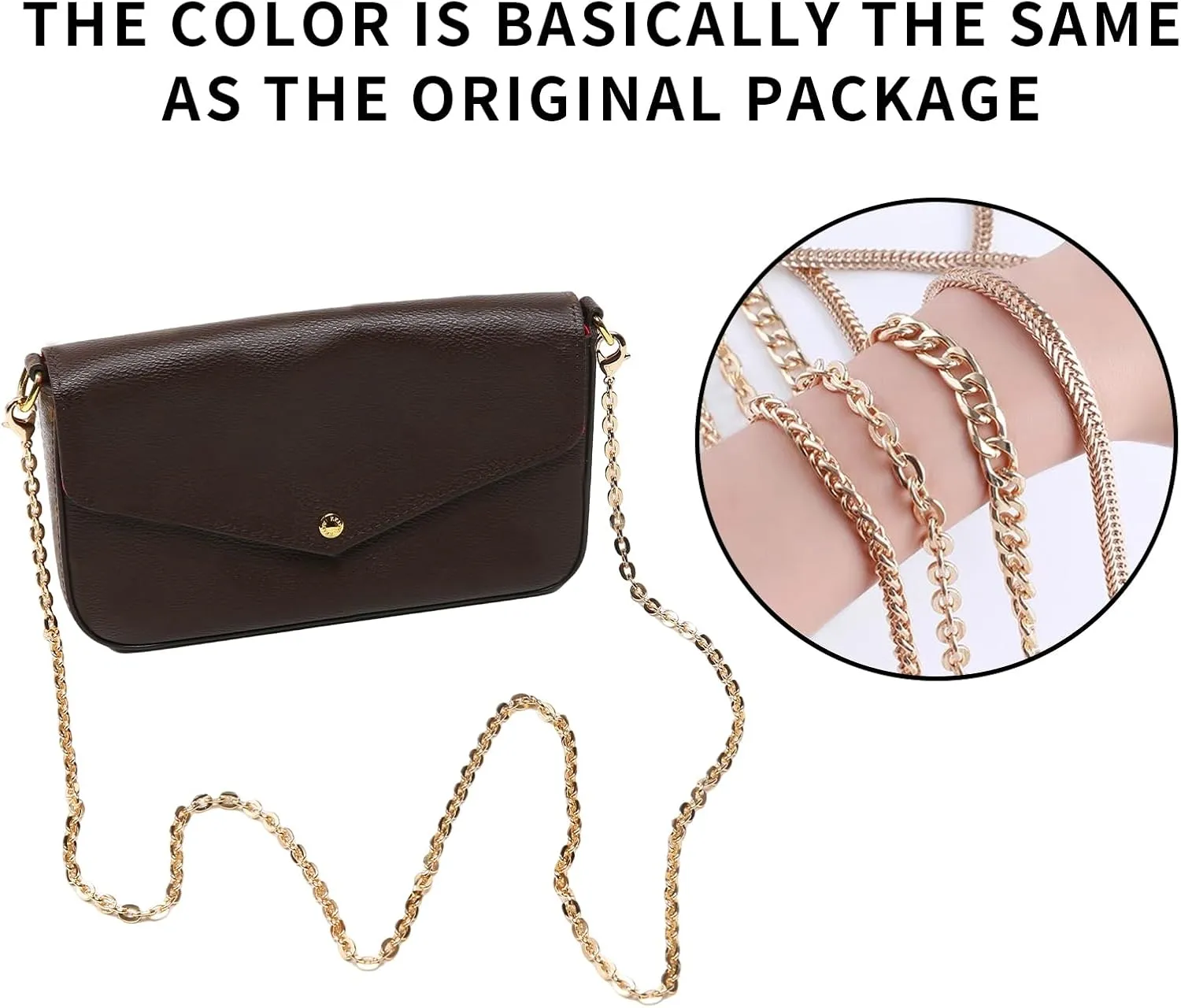 Bag Chain Strap for Handbag Replacement,Gold Purse Chain Accessories Shoulder Straps Crossbody, Wallet Chain with Metal Buckles(Style-1-90CM)