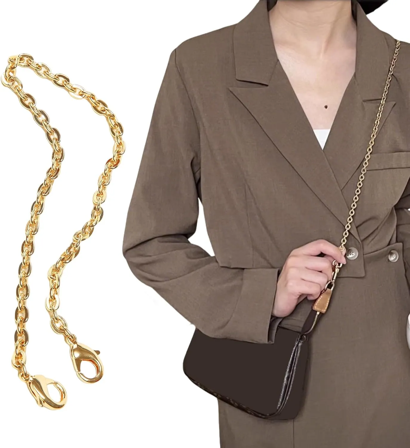 Bag Chain Strap for Handbag Replacement,Gold Purse Chain Accessories Shoulder Straps Crossbody, Wallet Chain with Metal Buckles(Style-1-90CM)