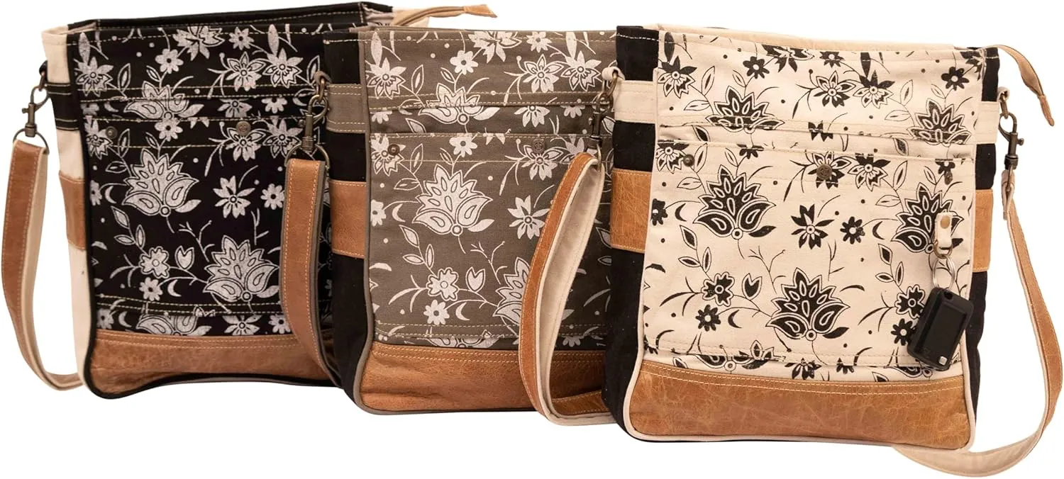 Bags SEL de MER Upcycled Blossom Print Canvas & Leather Shoulder Bag, Canvas Crossbody Bags for Women