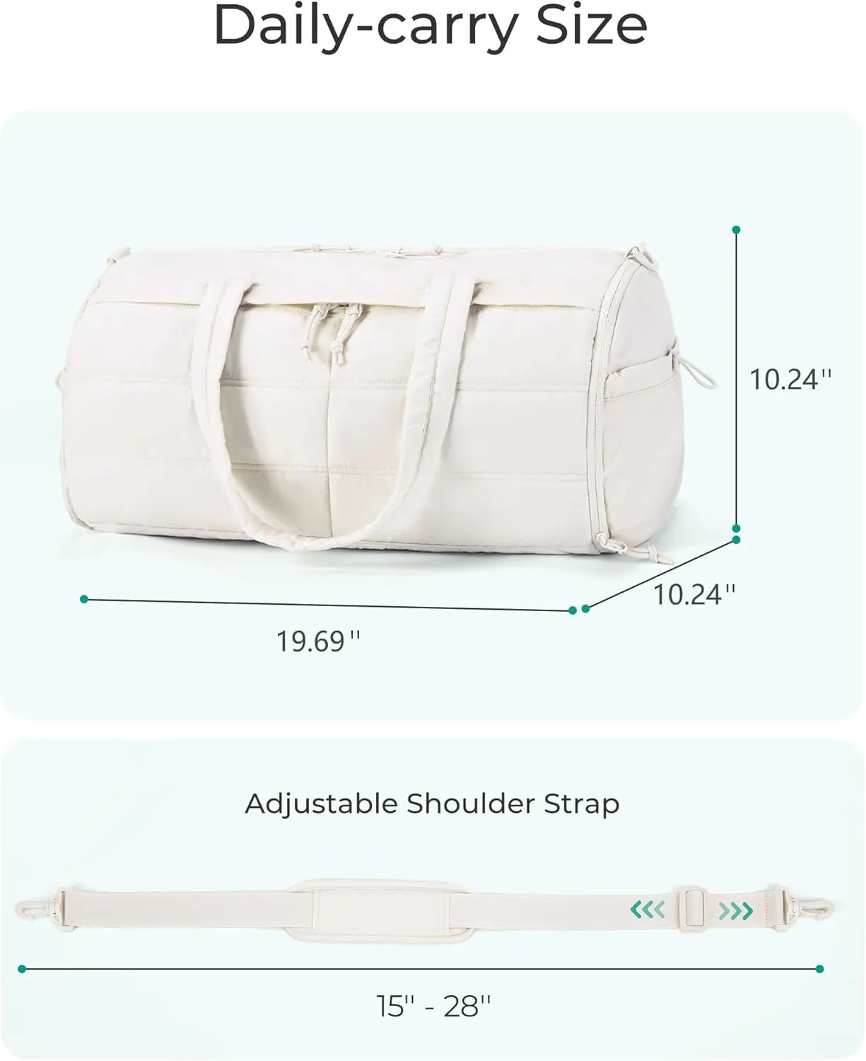BAGSMART Puffer Gym Bag for Women, Lightweight Duffel with Shoe Compartment, Weekender Bags with Wet Pocket, Workout Overnight Carry on for Travel, Beige