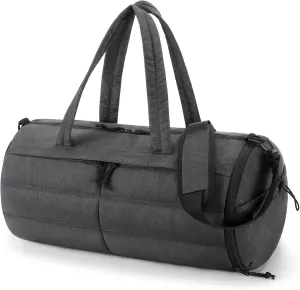 BAGSMART Puffer Gym Bag for Women, Lightweight Duffel with Shoe Compartment, Weekender Bags with Wet Pocket, Workout Overnight Carry on for Travel, Black