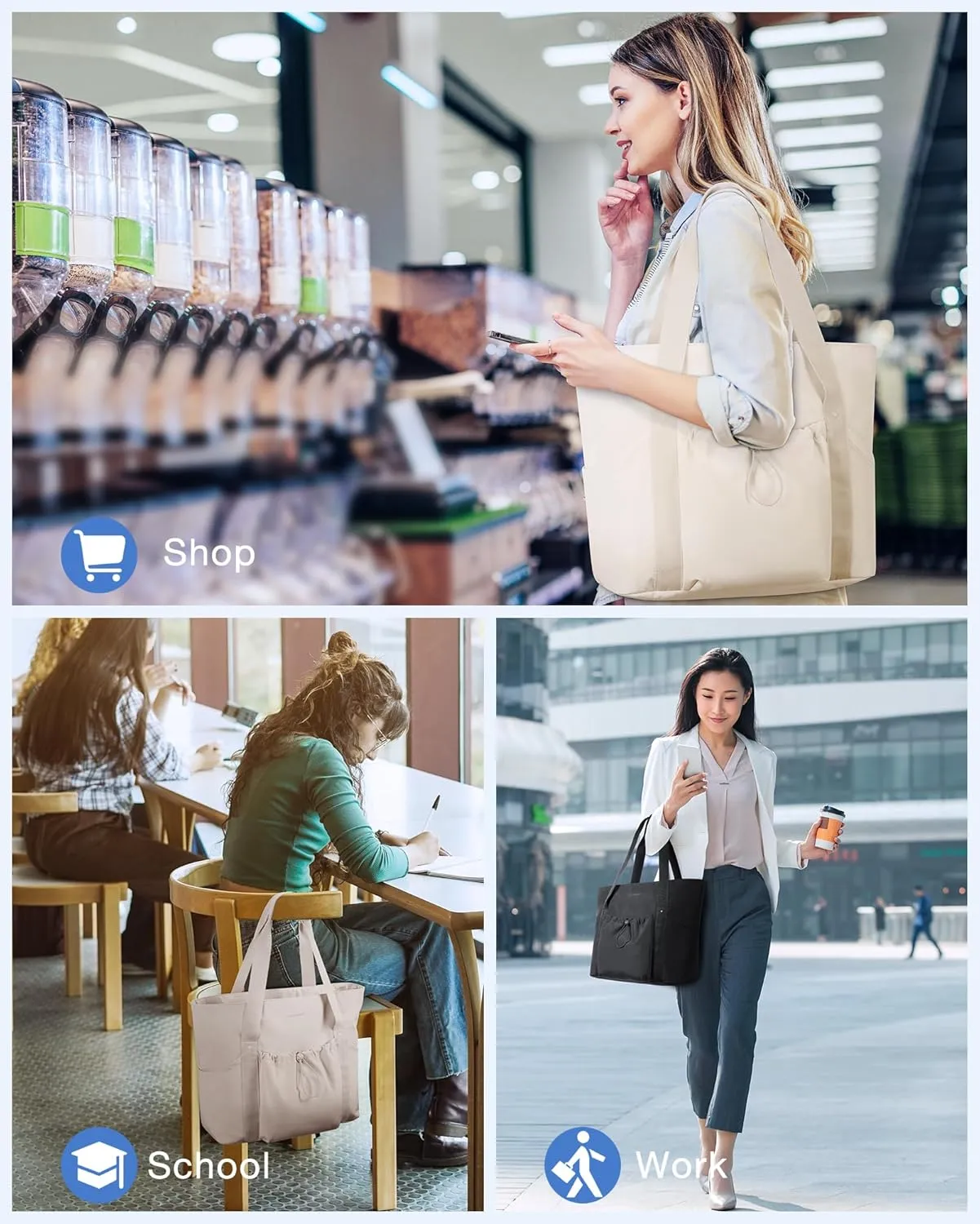 BAGSMART Tote Bag for Women, Tote Shoulder Bag with Laptop Compartment and Zipper Handbag for Travel, Work