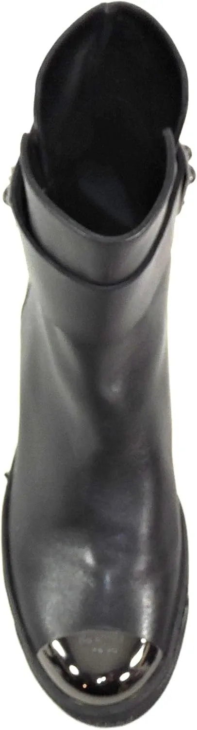 Baldinini Women's Black Leather Ankle Boots, Metal Toe Cap, Chain Detail, Comfort Chelsea Style