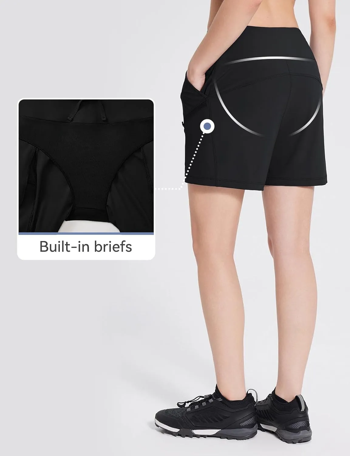 baleaf Women's Athletic Shorts 7 Inch Long Hiking Shorts High Waist Pockets
