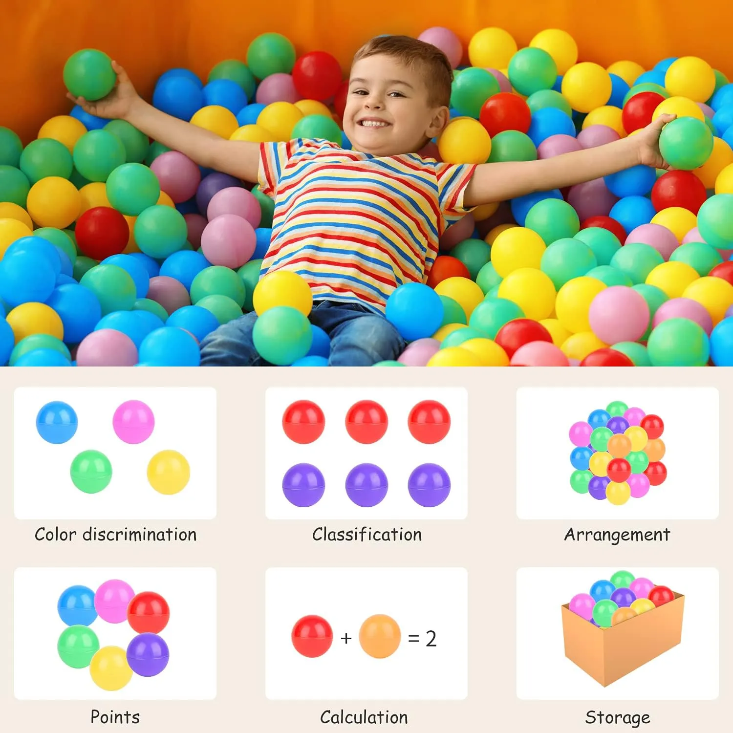 Ball Pit Balls for Baby and Toddler Phthalate Free BPA Free Crush Proof Plastic - Multicolored Pit Balls in Reusable Play Toys for Kids with Storage Bag