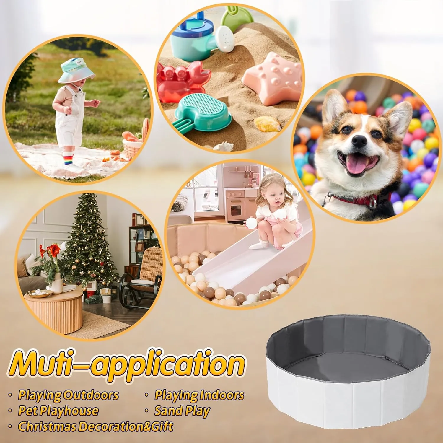 Ball Pit for Toddlers Babies Dogs Cats Iinfant Children, Foldable Ball Pits Play Tent, Crawl Playpen Ball Pool with Storage Bag, Surprise for Boys Girls Festival (Balls Not Included), White