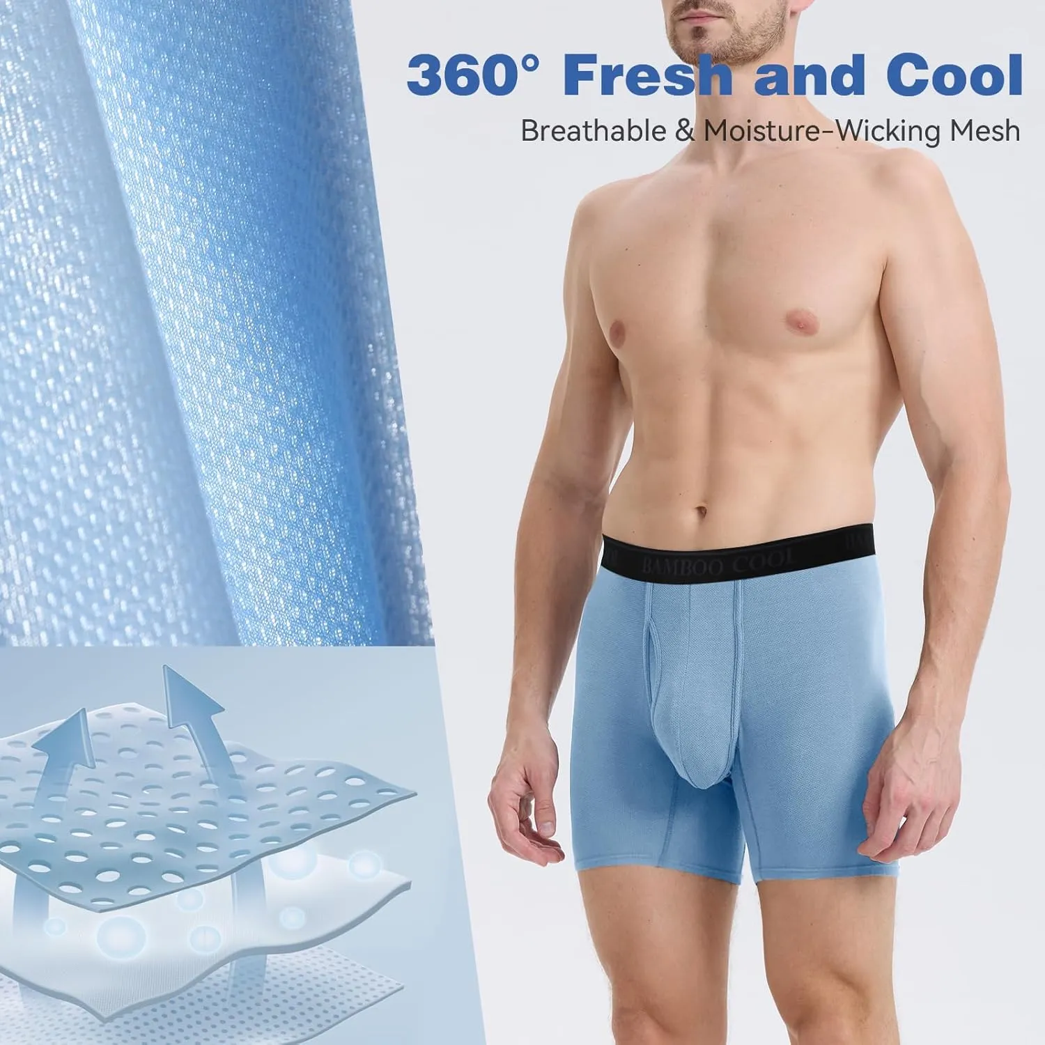 BAMBOO COOL Men's 360° Breathable Mesh Underwear Moisture-Wicking Boxer Briefs Cooling Performance,Multipack