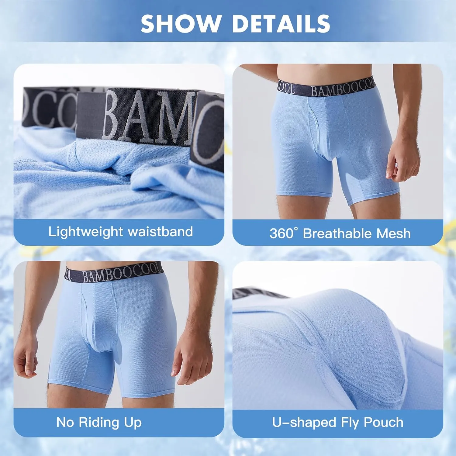 BAMBOO COOL Men's 360° Breathable Mesh Underwear Moisture-Wicking Boxer Briefs Cooling Performance,Multipack