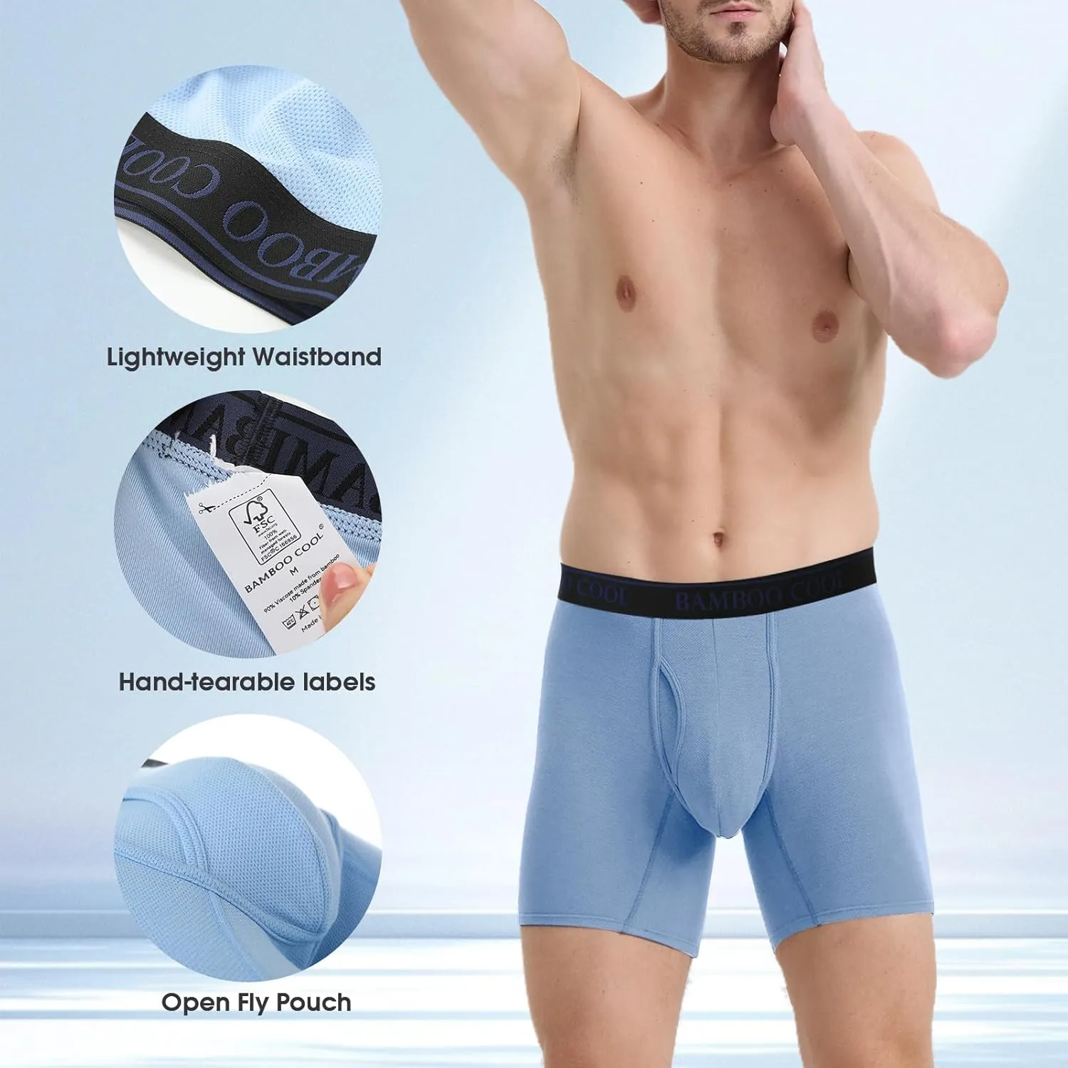 BAMBOO COOL Men's 360° Breathable Mesh Underwear Moisture-Wicking Boxer Briefs Cooling Performance,Multipack