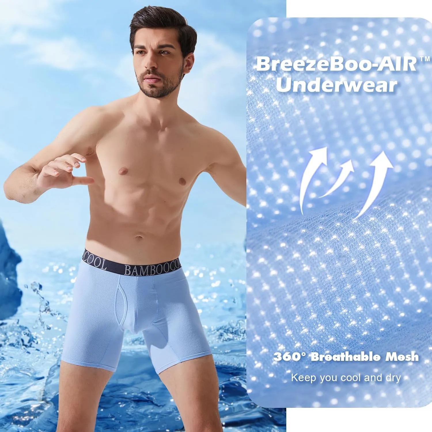 BAMBOO COOL Men's 360° Breathable Mesh Underwear Moisture-Wicking Boxer Briefs Cooling Performance,Multipack