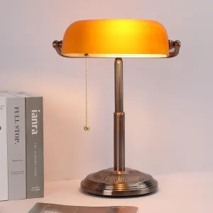Bankers Desk Lamp, Amber Retro Lamp, Vintage Lamp with Pull Chain Switch for Home Office, LED Bulb Included (Copper Amber)