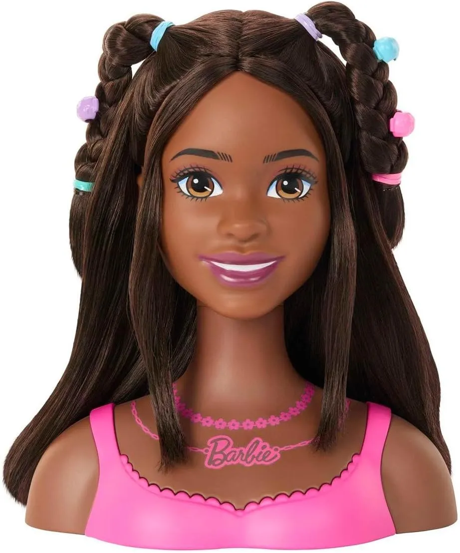 Barbie Doll Styling Head, Brown Hair with 20 Colorful Accessories, Doll Head for Hair Styling