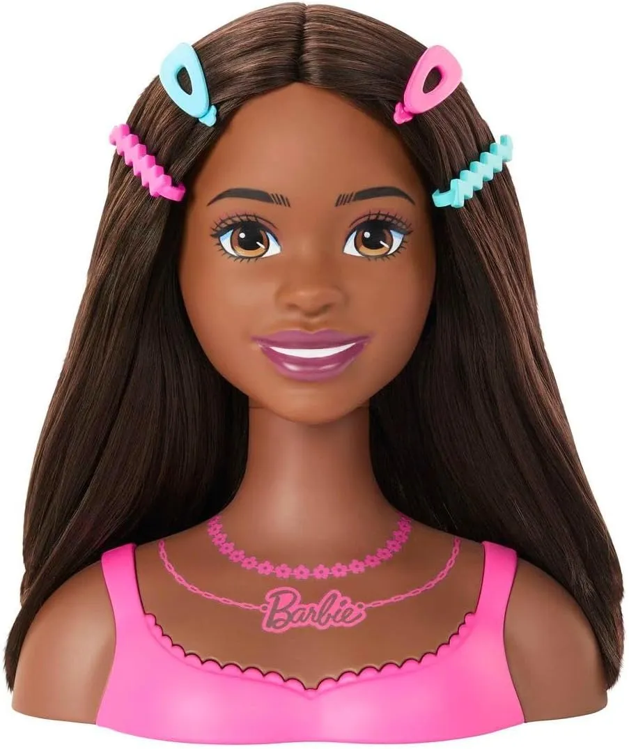 Barbie Doll Styling Head, Brown Hair with 20 Colorful Accessories, Doll Head for Hair Styling