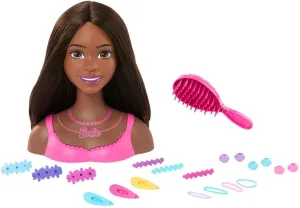 Barbie Doll Styling Head, Brown Hair with 20 Colorful Accessories, Doll Head for Hair Styling