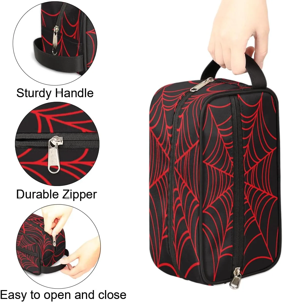 Bardic Black Spider Web Travel Toiletry Bag for Boys Men, Waterproof Hanging Dopp Kit for Women, Shaving Bag with Large Capacity for Travel,Sports Shower