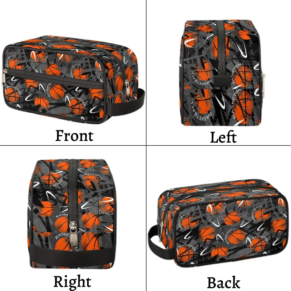 Bardic Travel Toiletry Bag for Boys Men, Waterproof Hanging Dopp Kit for Women, Shaving Bag with Large Capacity for Travel,Sports Shower (Basketball Orange)