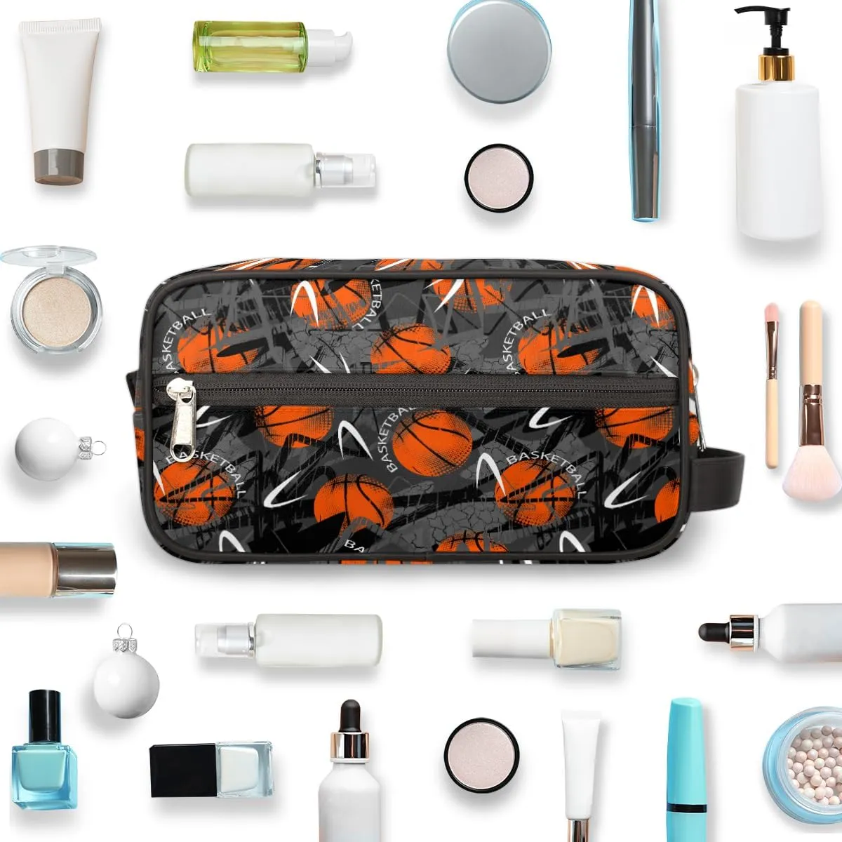 Bardic Travel Toiletry Bag for Boys Men, Waterproof Hanging Dopp Kit for Women, Shaving Bag with Large Capacity for Travel,Sports Shower (Basketball Orange)