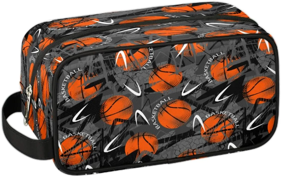 Bardic Travel Toiletry Bag for Boys Men, Waterproof Hanging Dopp Kit for Women, Shaving Bag with Large Capacity for Travel,Sports Shower (Basketball Orange)