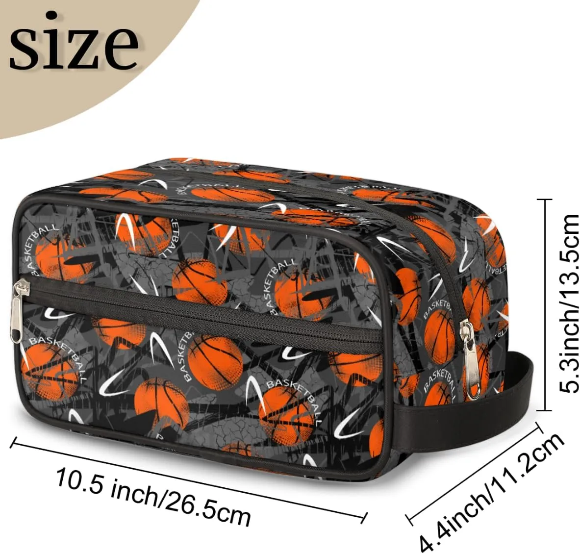 Bardic Travel Toiletry Bag for Boys Men, Waterproof Hanging Dopp Kit for Women, Shaving Bag with Large Capacity for Travel,Sports Shower (Basketball Orange)