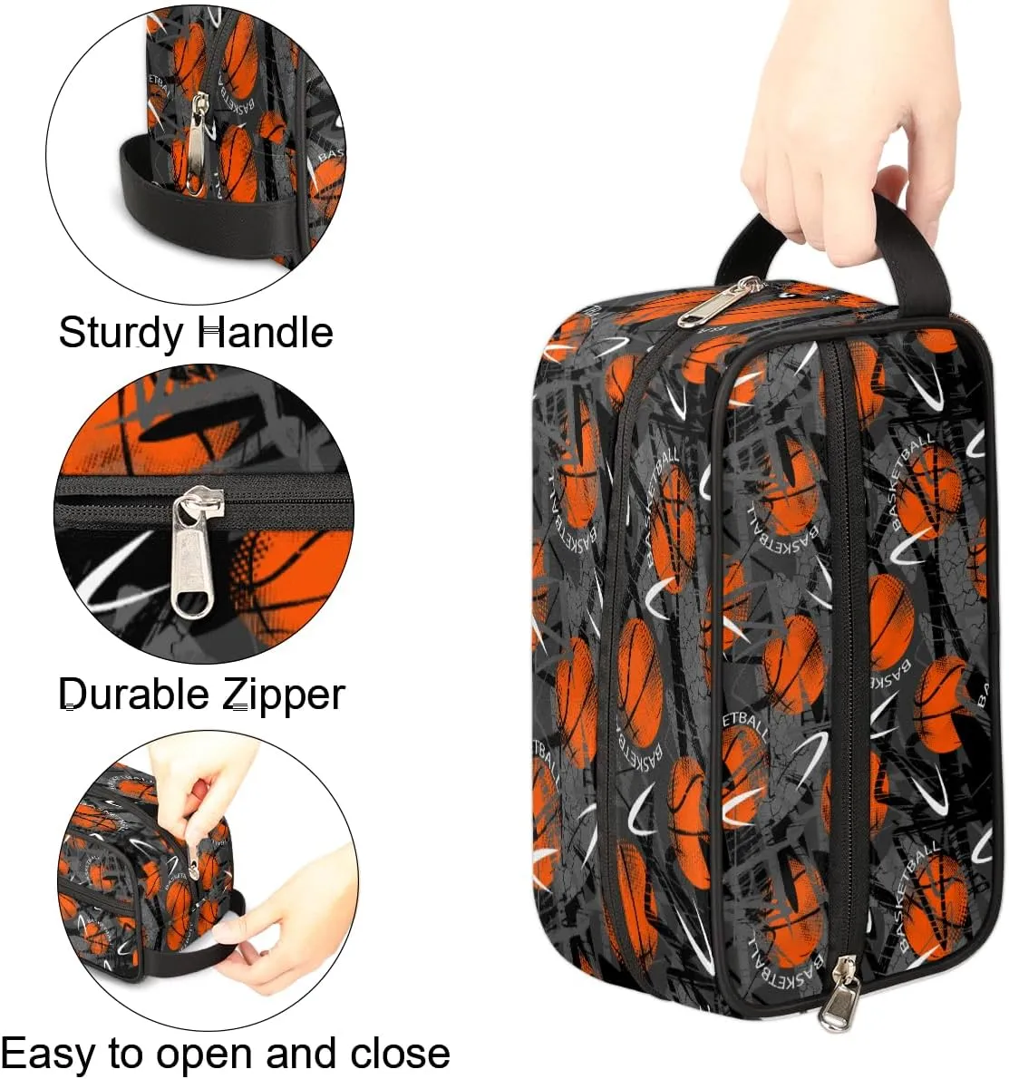 Bardic Travel Toiletry Bag for Boys Men, Waterproof Hanging Dopp Kit for Women, Shaving Bag with Large Capacity for Travel,Sports Shower (Basketball Orange)