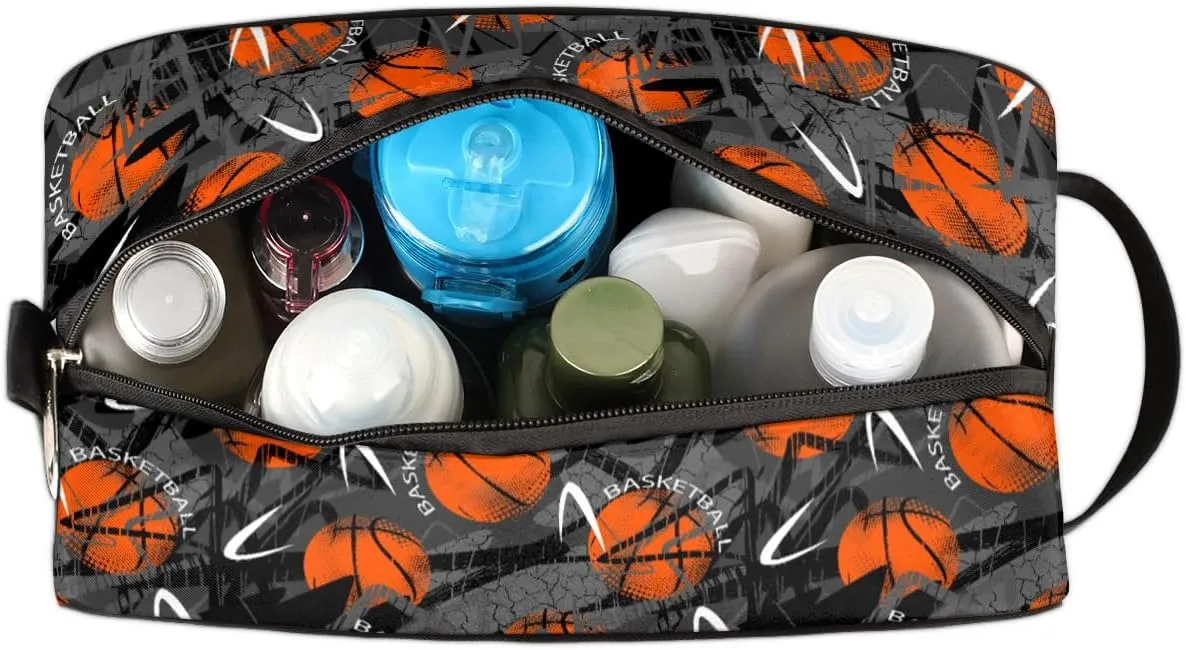 Bardic Travel Toiletry Bag for Boys Men, Waterproof Hanging Dopp Kit for Women, Shaving Bag with Large Capacity for Travel,Sports Shower (Basketball Orange)