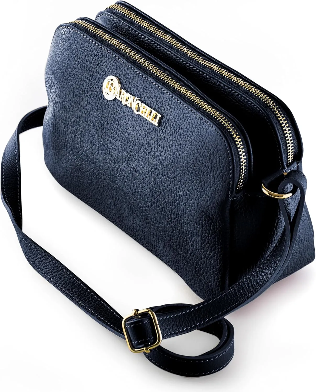 Baroncelli Crossbody Bag Made in Italy with Long Stripe Genuine Italian Soft Leather