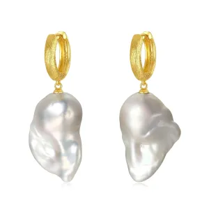 Baroque Pearl Earrings; Dangle Earrings for Women; White Pearl Earrings; Pearl Hoop Earrings; Genuine Cultured Freshwater Pearl Earrings; Gold Vermeil Sterling Silver Earrings