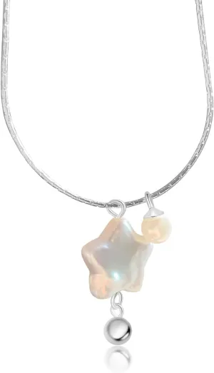 Baroque Pearl Necklaces for Women, Star Shaped Pearl Pendant Necklace Pentagram Natural Freshwater Pearl Choker Necklaces Jewelry Gift for Her, 18'' Chain with Extender