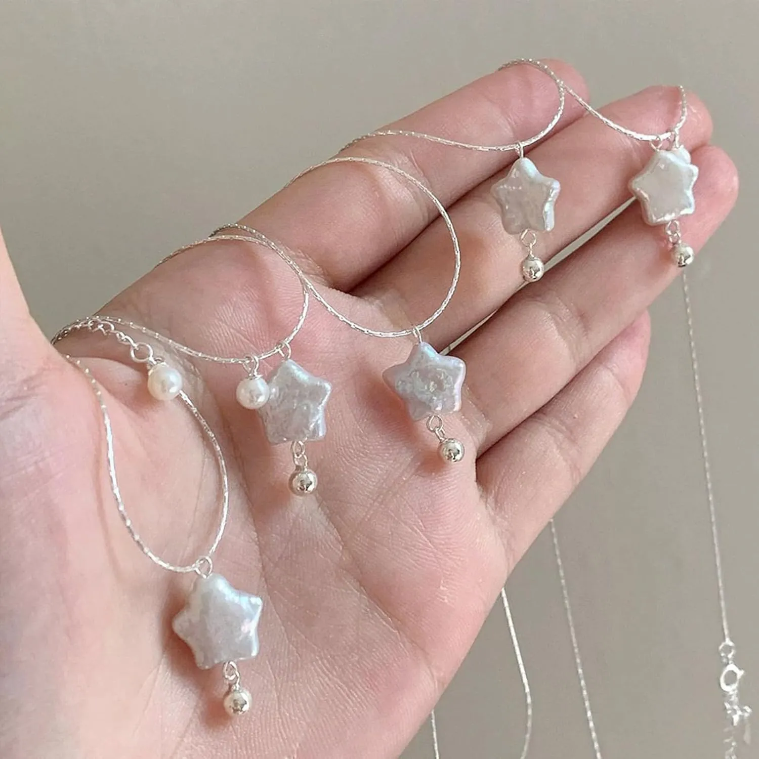 Baroque Pearl Necklaces for Women, Star Shaped Pearl Pendant Necklace Pentagram Natural Freshwater Pearl Choker Necklaces Jewelry Gift for Her, 18'' Chain with Extender