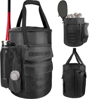 Baseball Bucket Bag - Baseball Bag Coaching Accessories Organizer Softball Bucket Bag with Anti-Slip Bottom & Multiple Pockets for 6 Gallon Bucket, Bat, Gloves, Scoreboards