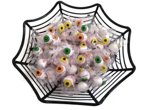 Basket of Eyeballs - Two Piece Halloween Bundle Contains One Black Spiderweb Basket Plus One 14oz Bag of Bubblegum Candy Eyeballs