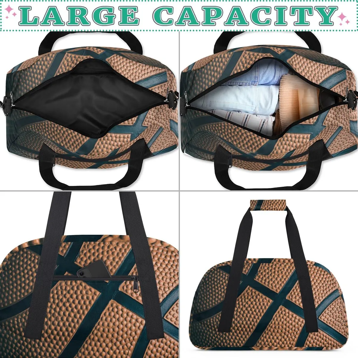 Basketball Ball Sport Boys Girls Gym Bag Dance Perform Training Duffel Bags Weekender Carry-On Tote Luggage Bag Ideal for School Practice or Overnight Trips Basketball